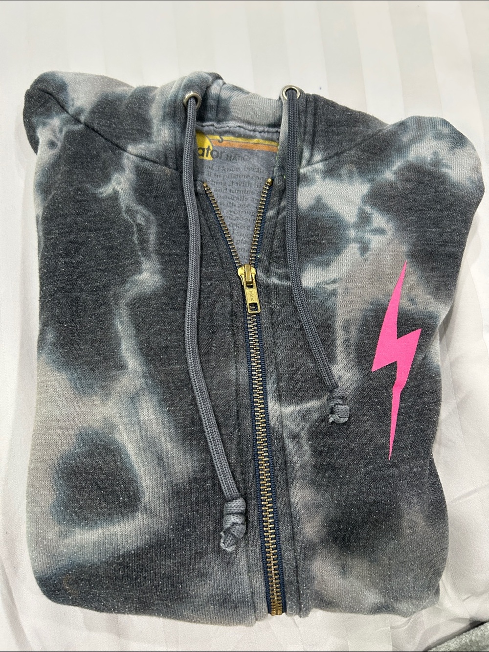 Aviator Nation Tie-Dye Zip Hoodie Neon Pink Lightning Bolt Small S
